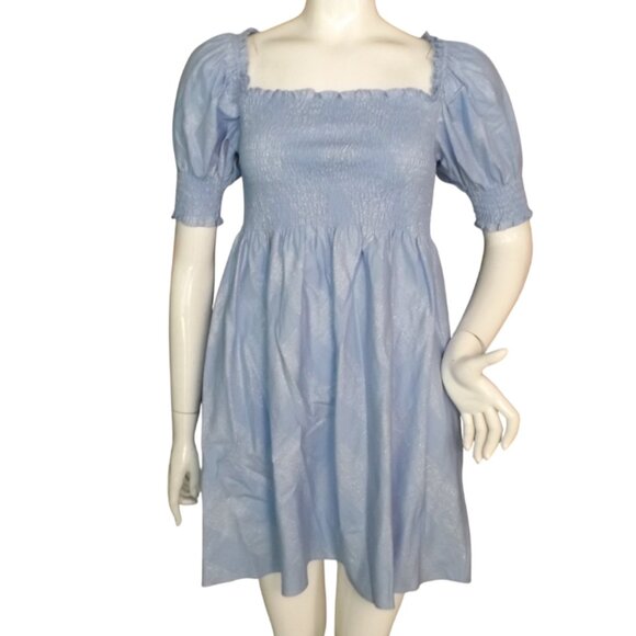 Hill House Dresses & Skirts - HILL HOUSE Mini Dress, S, Athena Nap, Powder Blue/Silver check, Smocking A-line